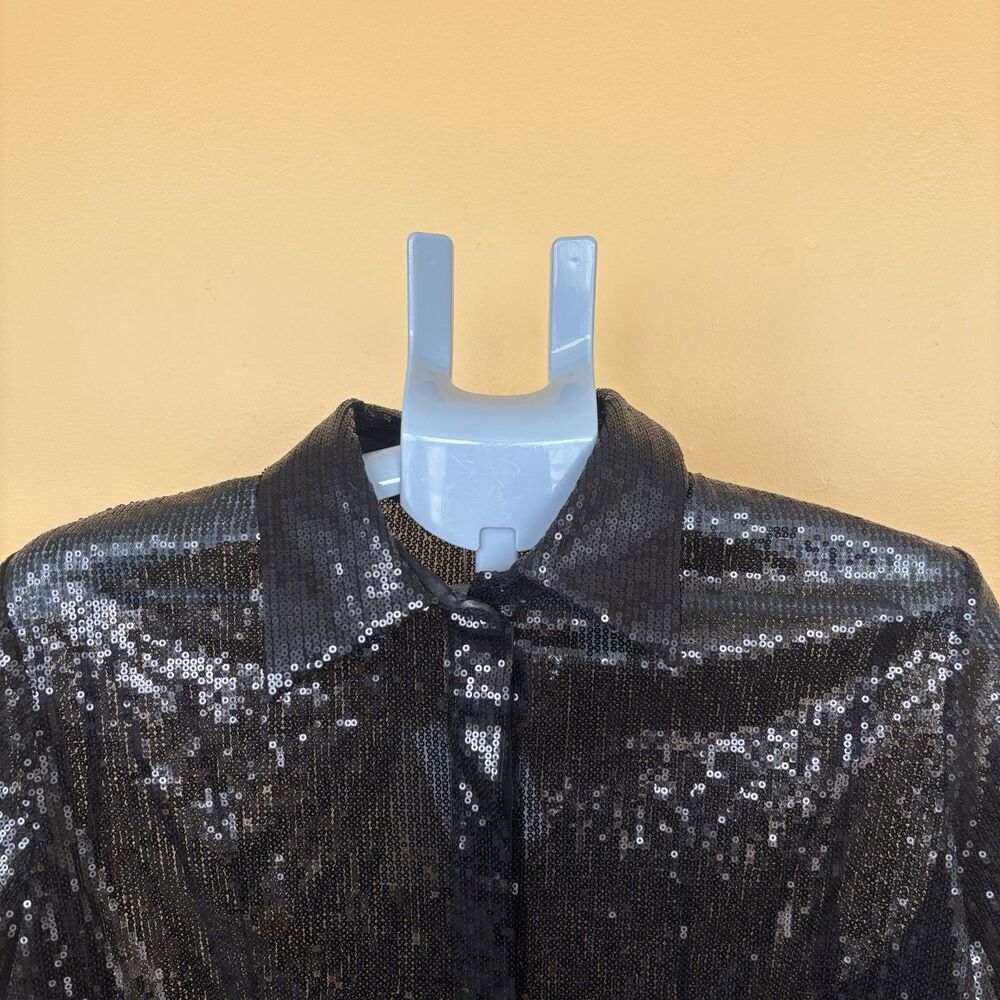 Michael Kors Collection Black Sequin Button-Up Top Womens Size 14 Italy - Picture 2 of 16